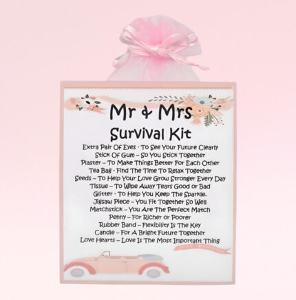 Sentimental Novelty Wedding Gift ~ Mr & Mrs Survival Kit (Pink)