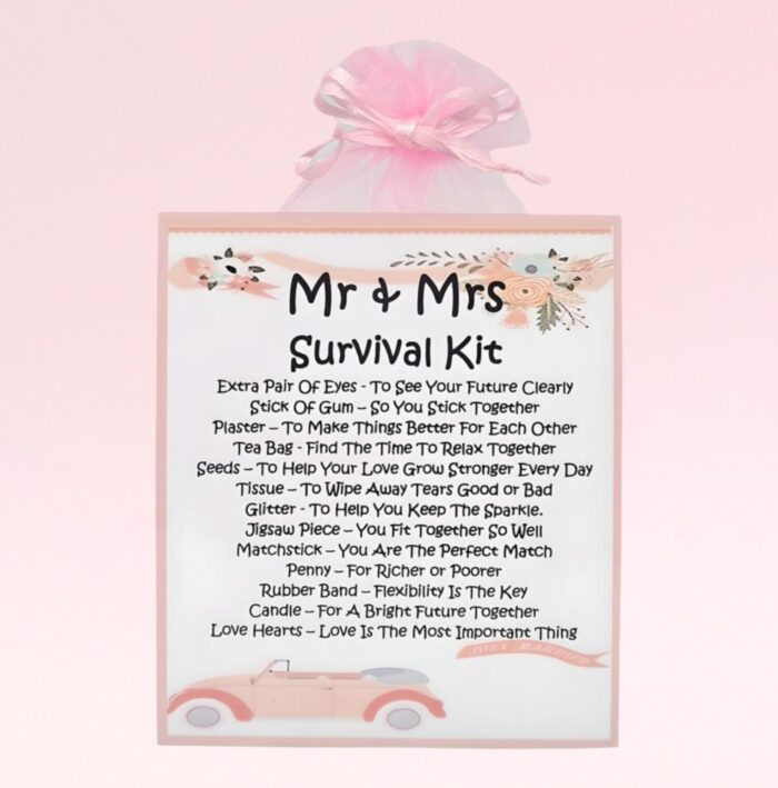 Sentimental Novelty Wedding Gift ~ Mr & Mrs Survival Kit (Pink)