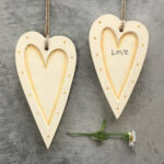 East Of India Hand Painted Long Wooden Heart - Anniversary | Keepsake Gift | Decorative Hanging Ornament