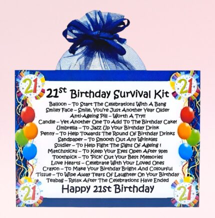 Fun Gift for a 21st Birthday ~ 21st Birthday Survival Kit (Blue)