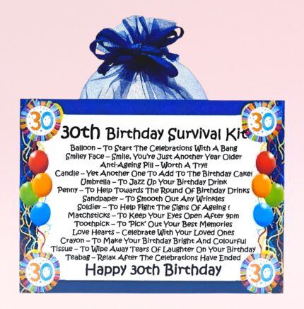 Fun Gift for a 30th Birthday ~ 30th Birthday Survival Kit (Blue)