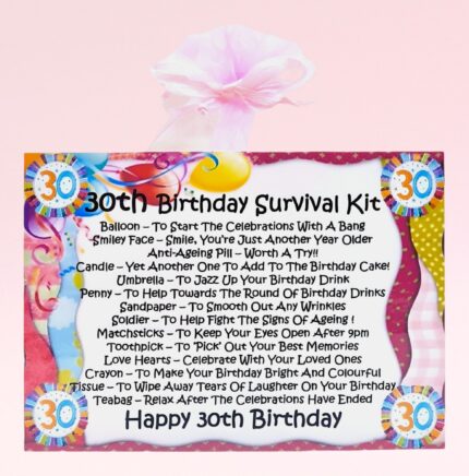 Fun Gift for a 30th Birthday ~ 30th Birthday Survival Kit (Pink)