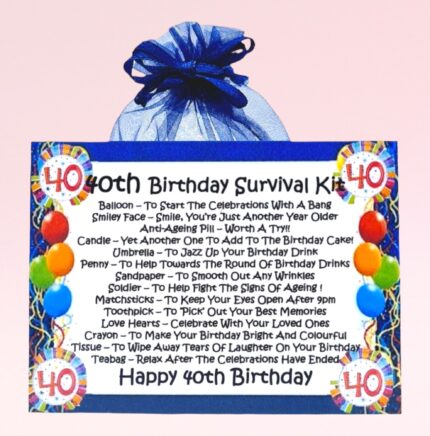 Fun Gift for a 40th Birthday ~ 40th Birthday Survival Kit (Blue)