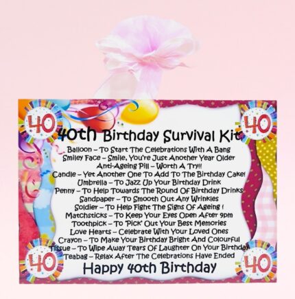 Fun Gift for a 40th Birthday ~ 40th Birthday Survival Kit (Pink)