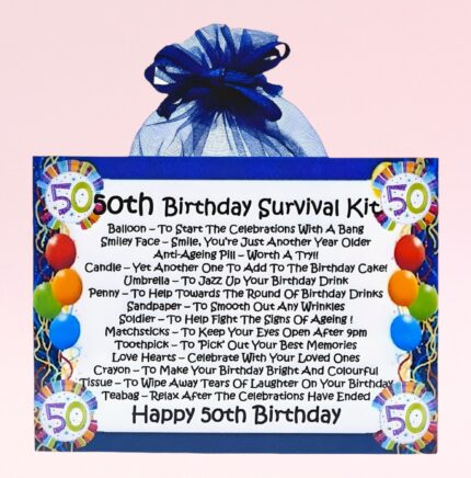 Fun Gift for a 50th Birthday ~ 50th Birthday Survival Kit (Blue)