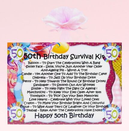 Fun Gift for a 50th Birthday ~ 50th Birthday Survival Kit (Pink)