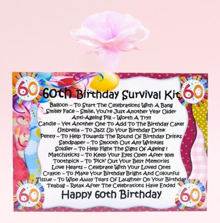 Fun Gift for a 60th Birthday ~ 60th Birthday Survival Kit (Pink)