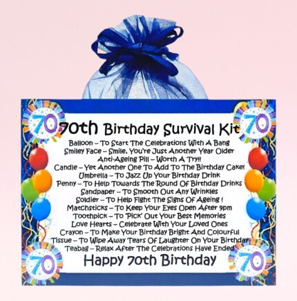 Fun Gift for a 70th Birthday ~ 70th Birthday Survival Kit (Blue)