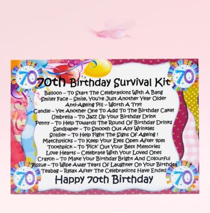 Fun Gift for a 70th Birthday ~ 70th Birthday Survival Kit (Pink)
