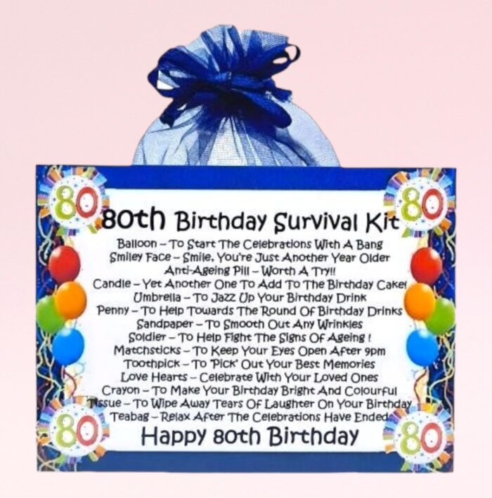 Fun Gift for an 80th Birthday ~ 80th Birthday Survival Kit (Blue)