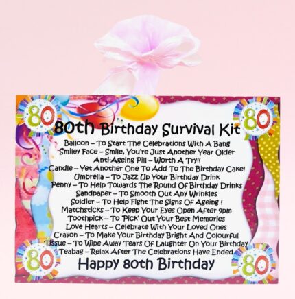Fun Gift for an 80th Birthday ~ 80th Birthday Survival Kit (Pink)