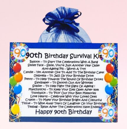 Fun Gift for a 90th Birthday ~ 90th Birthday Survival Kit (Blue)