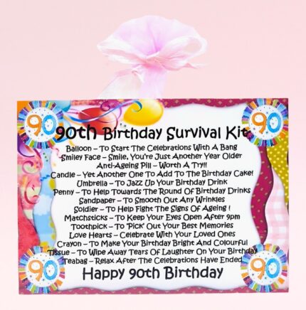 Fun Gift for a 90th Birthday ~ 90th Birthday Survival Kit (Pink)