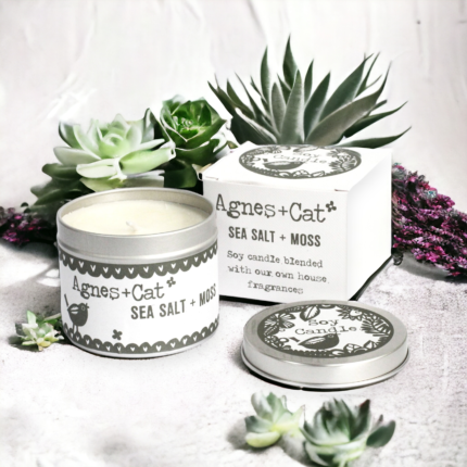 Natural Soy Wax Tin Candle from Agnes & Cat ~ Sea Salt + Moss